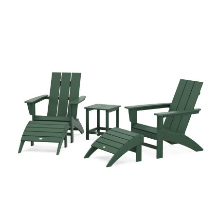 Modern Adirondack Chair 5-Piece Set with Ottomans and 18" Side Table in Green