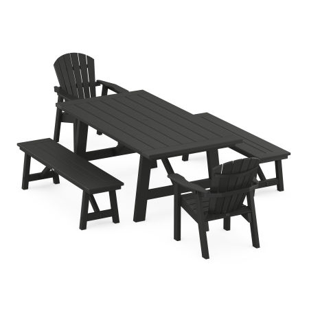 Seashell 5-Piece Rustic Farmhouse Dining Set With Trestle Legs in Black