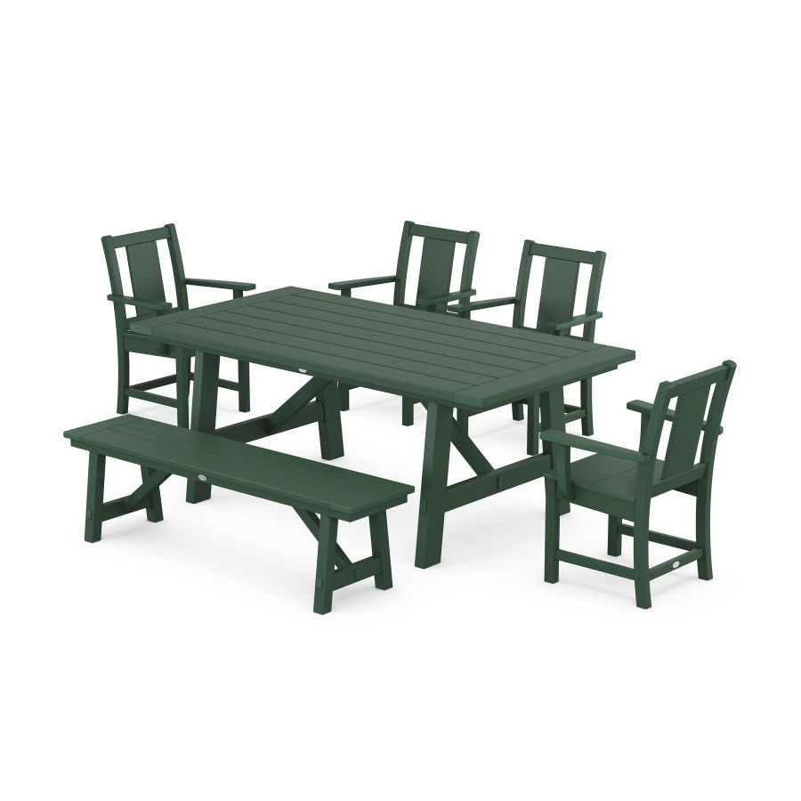 POLYWOOD Prairie 6-Piece Rustic Farmhouse Dining Set with Bench in Green