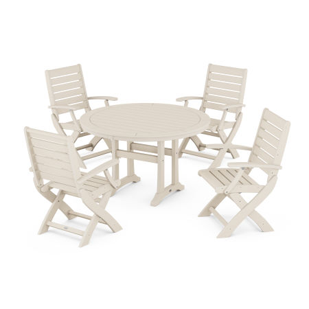 Signature 5-Piece Round Dining Set with Trestle Legs in Sand