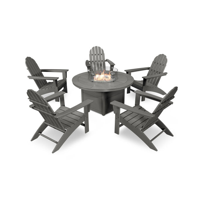 Polywood Vineyard Adirondack 6 Piece, Gas Fire Pit Table With Adirondack Chairs