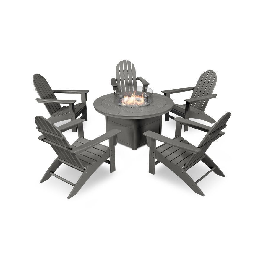 POLYWOOD Vineyard Adirondack 6-Piece Chat Set with Fire Pit Table in Slate Grey