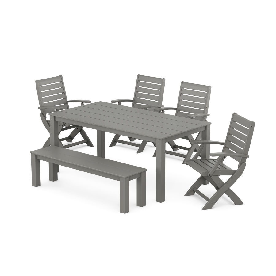 POLYWOOD Signature Folding Chair 6-Piece Parsons Dining Set with Bench