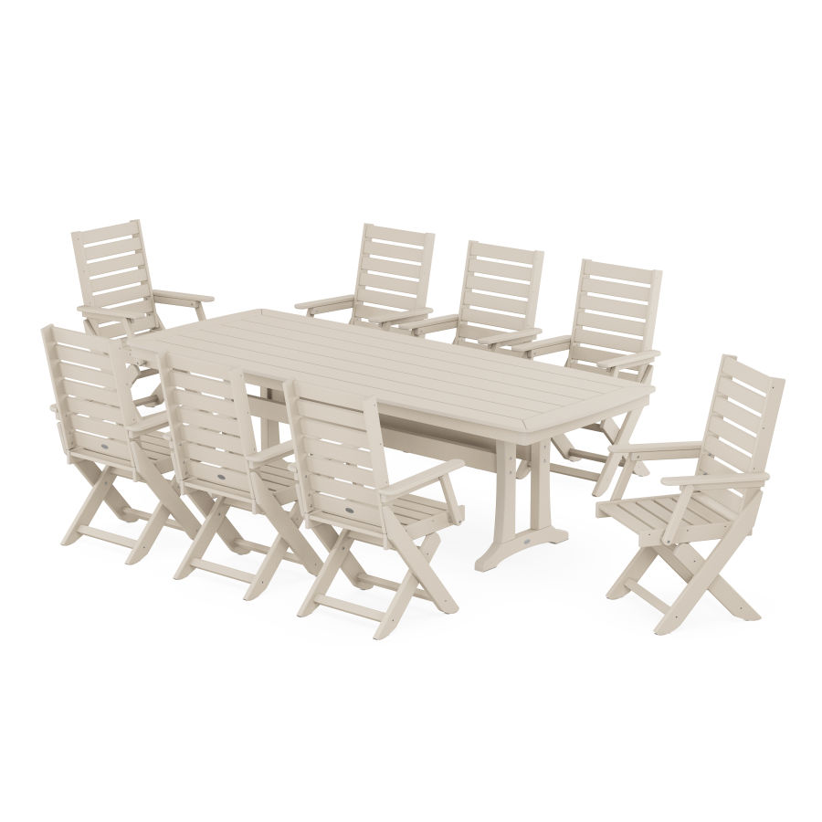POLYWOOD Captain 9-Piece Dining Set with Trestle Legs in Sand