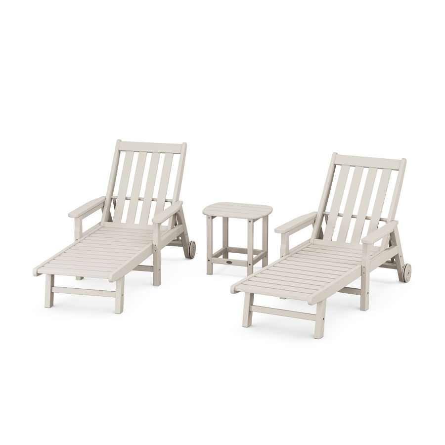 POLYWOOD Vineyard 3-Piece Chaise with Arms and Wheels Set in Sand