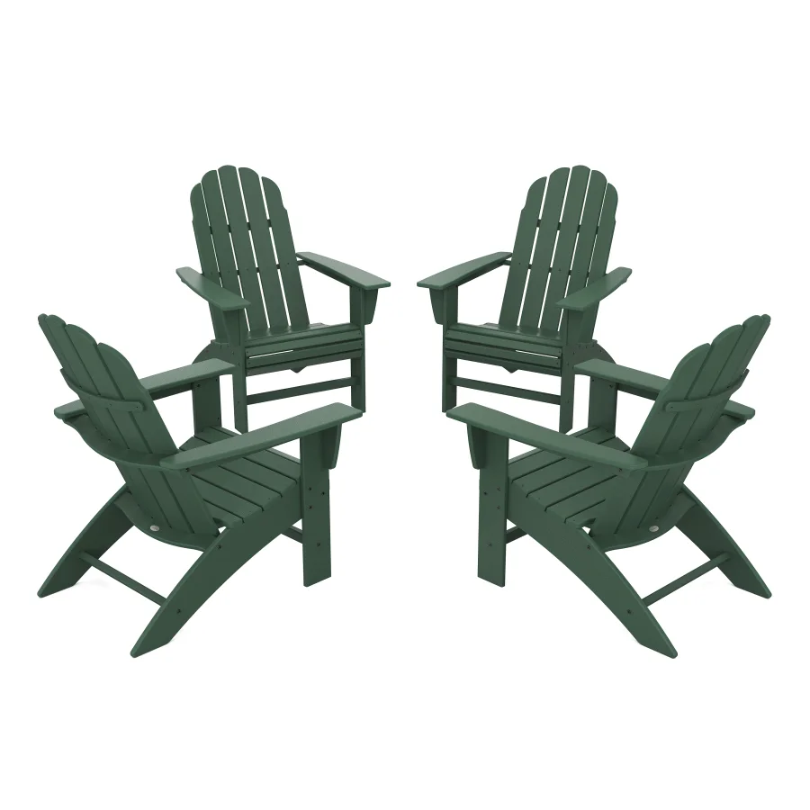 POLYWOOD 4-Piece Vineyard Curveback Adirondack Chair Conversation Set in Green