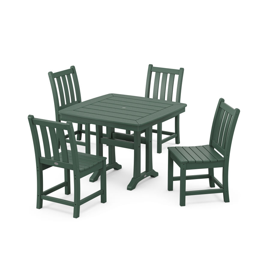 POLYWOOD Traditional Garden Side Chair 5-Piece Dining Set with Trestle Legs in Green