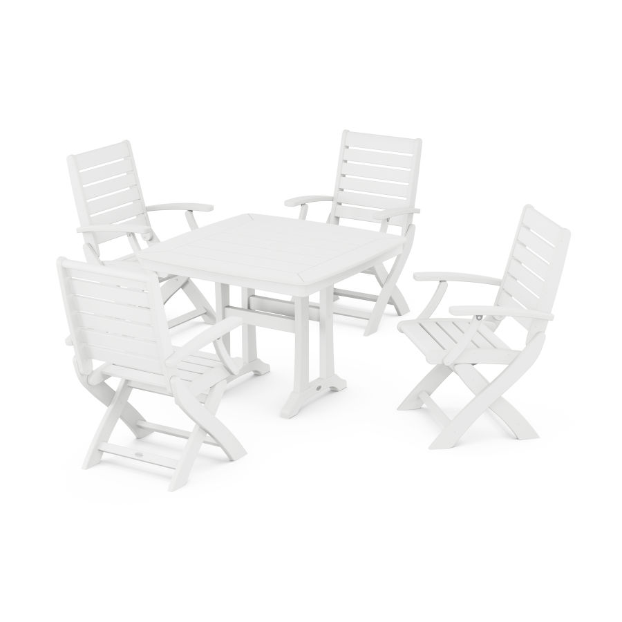 POLYWOOD Signature Folding Chair 5-Piece Dining Set with Trestle Legs in White