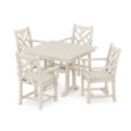 Chippendale 5-Piece Farmhouse Trestle Arm Chair Dining Set in Sand