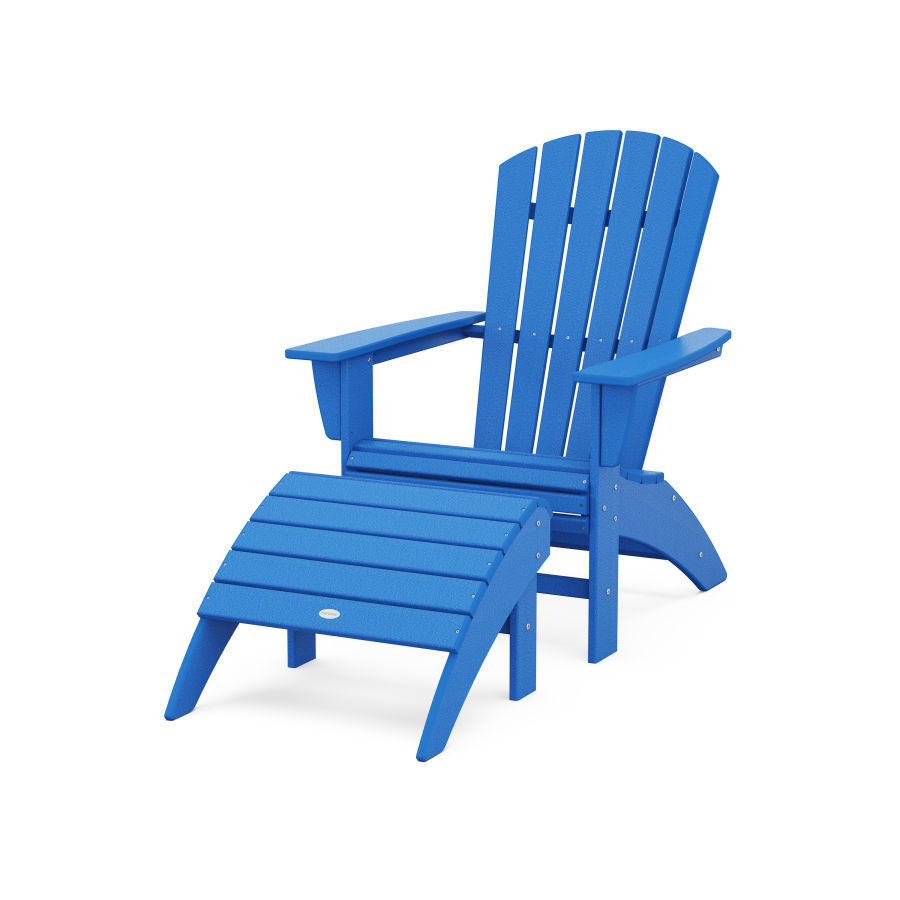 POLYWOOD Nautical Curveback Adirondack Chair 2-Piece Set with Ottoman in Pacific Blue