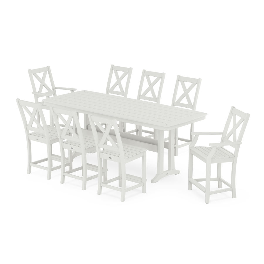 POLYWOOD Braxton 9-Piece Counter Set with Trestle Legs in Vintage White