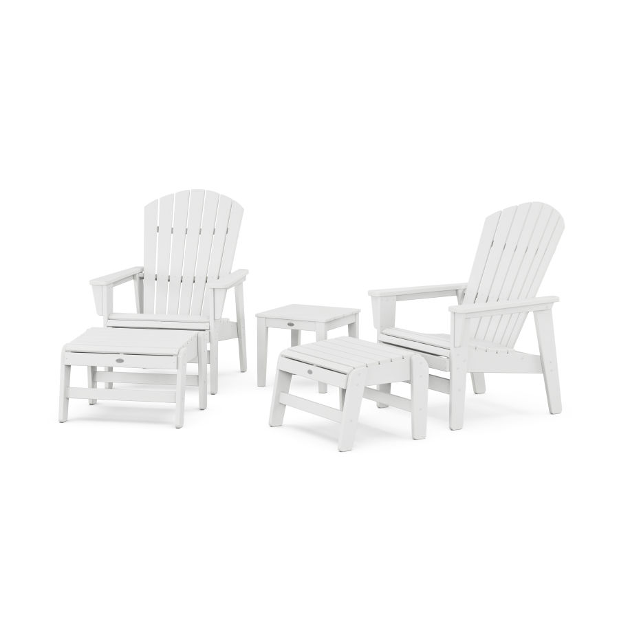 POLYWOOD 5-Piece Nautical Grand Upright Adirondack Set with Ottomans and Side Table in White