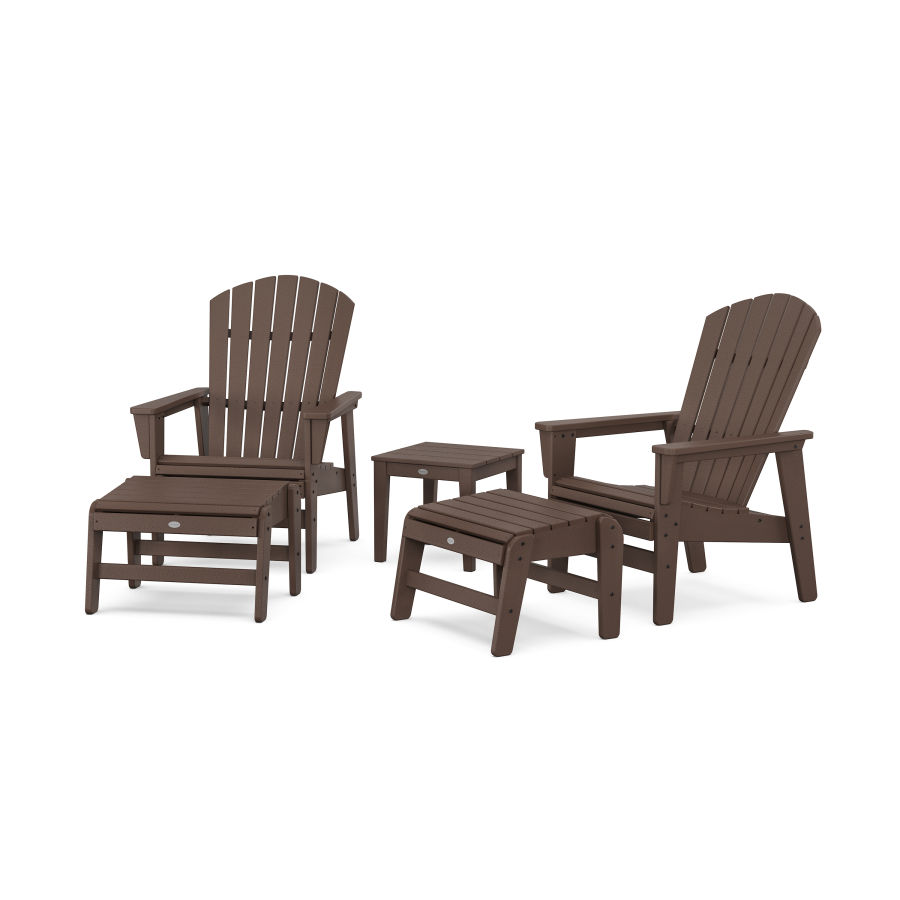 POLYWOOD 5-Piece Nautical Grand Upright Adirondack Set with Ottomans and Side Table in Mahogany