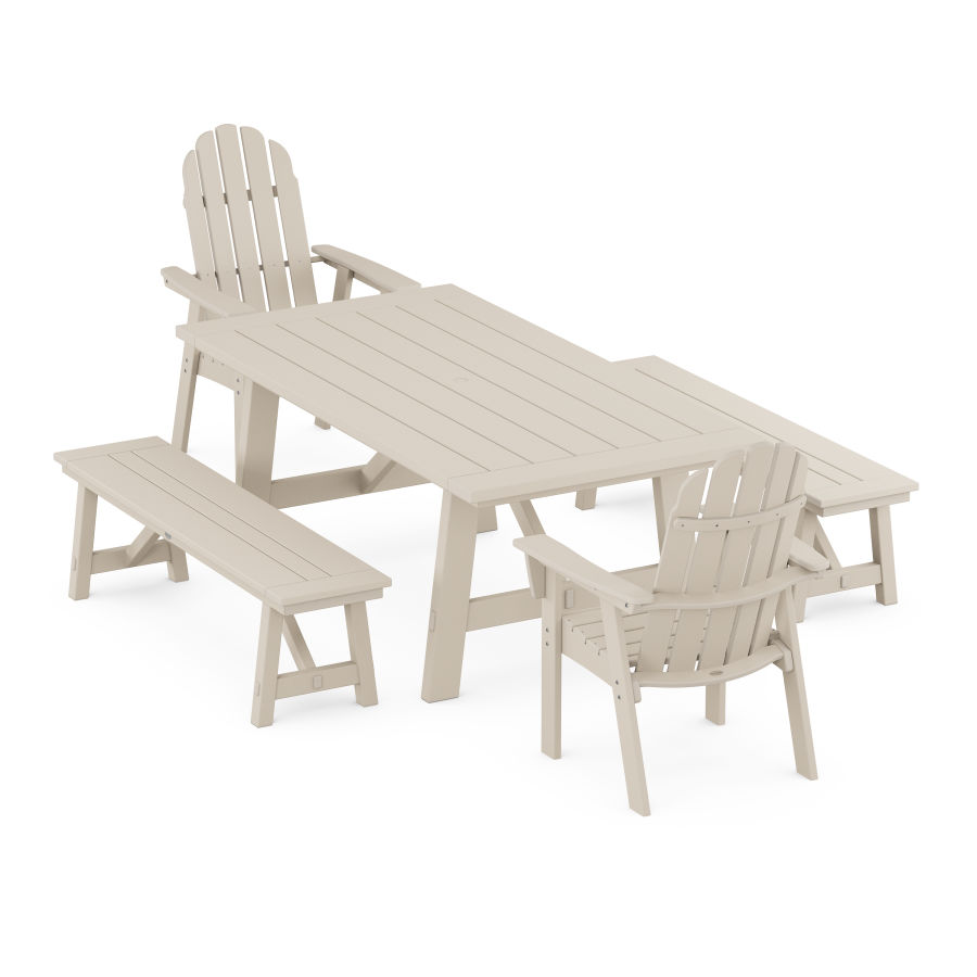 POLYWOOD Vineyard Adirondack 5-Piece Rustic Farmhouse Dining Set With Trestle Legs in Sand