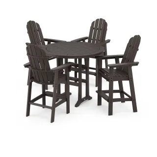 POLYWOOD Vineyard Curveback Adirondack 5-Piece Nautical Trestle Bar Set in Vintage Finish