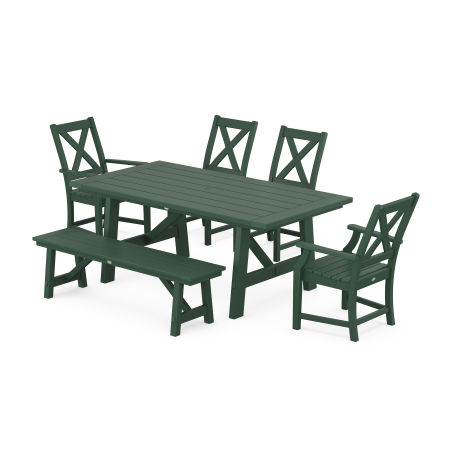 Braxton 6-Piece Rustic Farmhouse Dining Set With Trestle Legs in Green