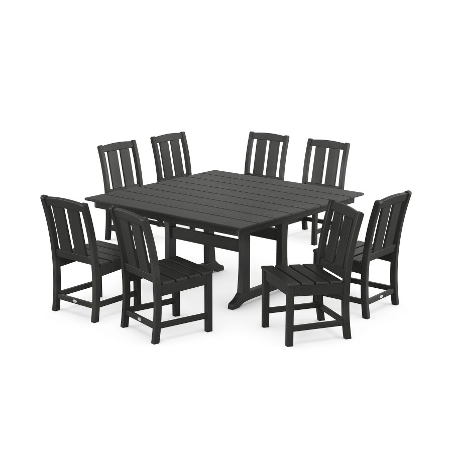 POLYWOOD Mission Side Chair 9-Piece Square Farmhouse Dining Set with Trestle Legs in Black