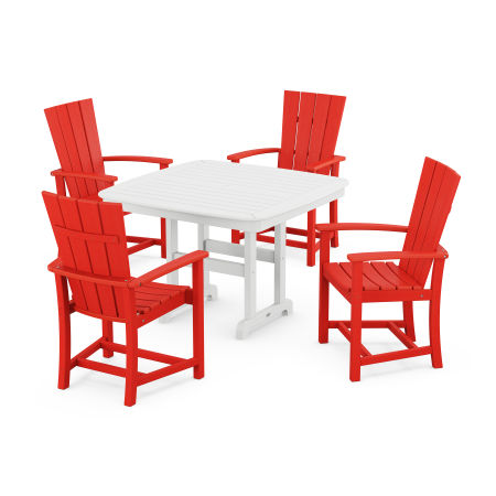 Quattro 5-Piece Dining Set with Trestle Legs in Sunset Red / White