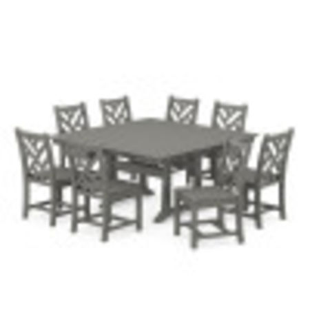 Chippendale 9-Piece Nautical Trestle Dining Set in Slate Grey