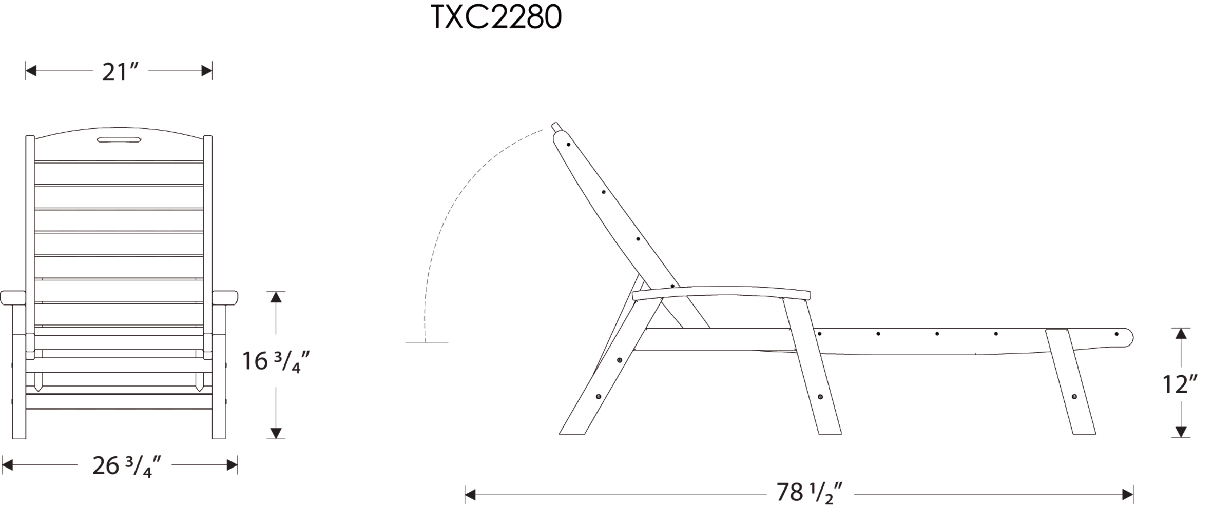Dimensions for Yacht Club Chaise with Arms - Stackable