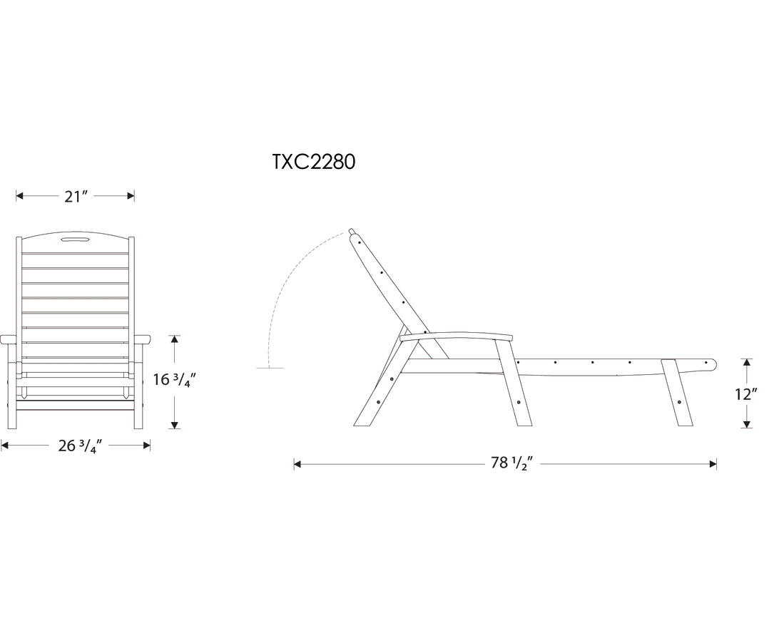 Dimensions for Yacht Club Chaise with Arms - Stackable