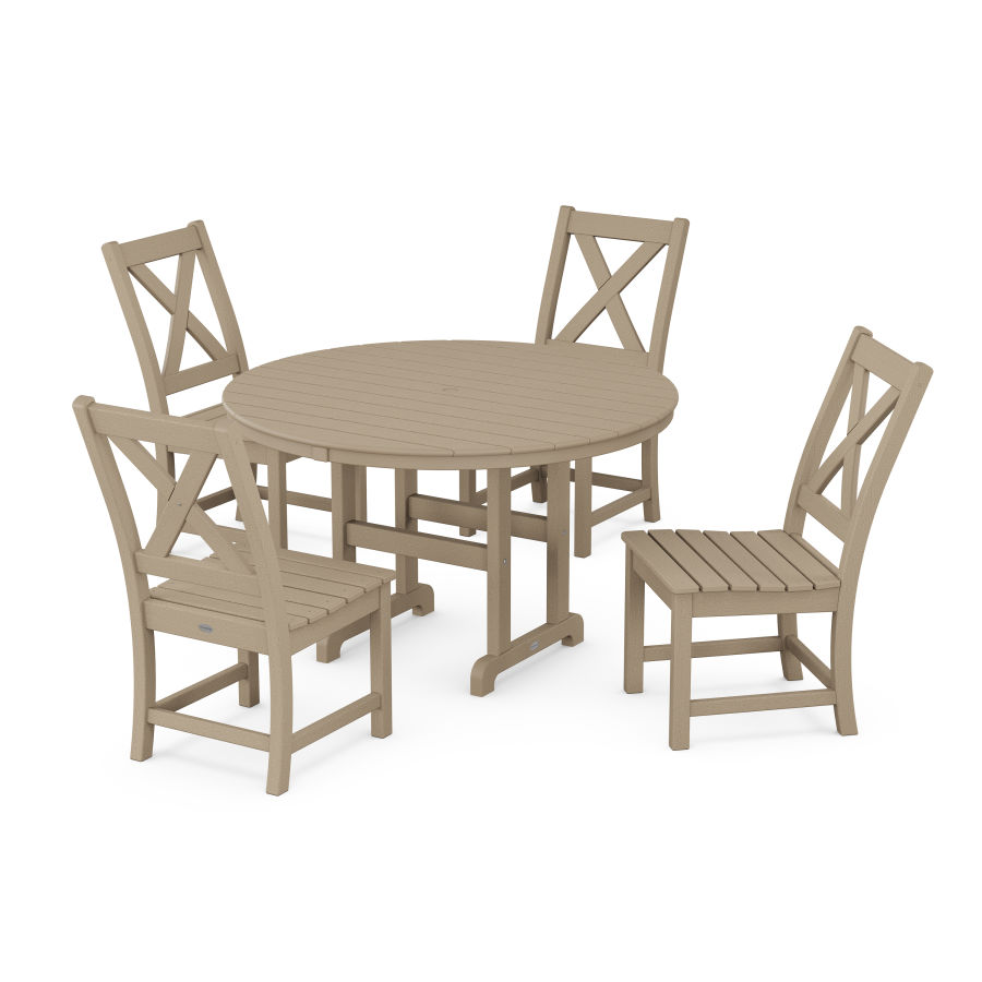 POLYWOOD Braxton Side Chair 5-Piece Round Dining Set in Vintage Sahara