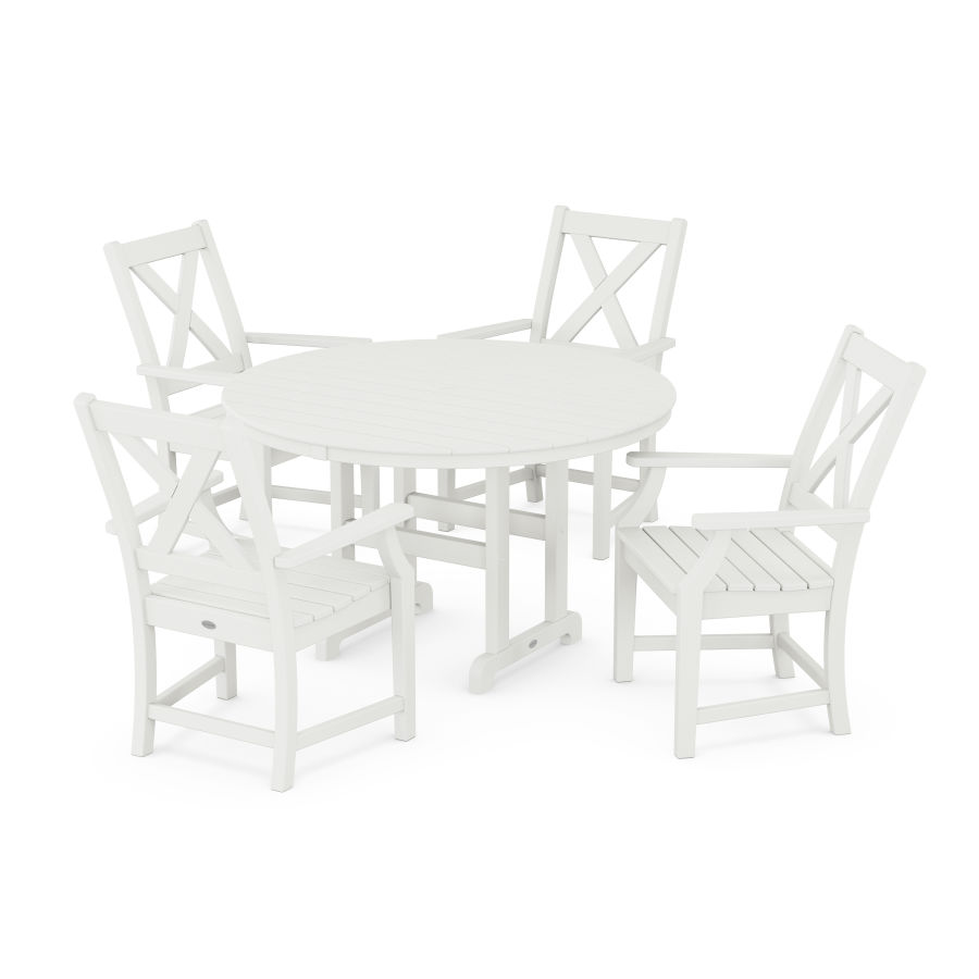POLYWOOD Braxton 5-Piece Round Dining Set in Vintage White