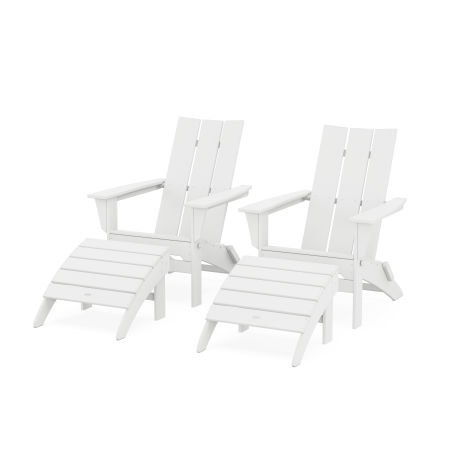 Modern Folding Adirondack Chair 4-Piece Set with Ottomans in White