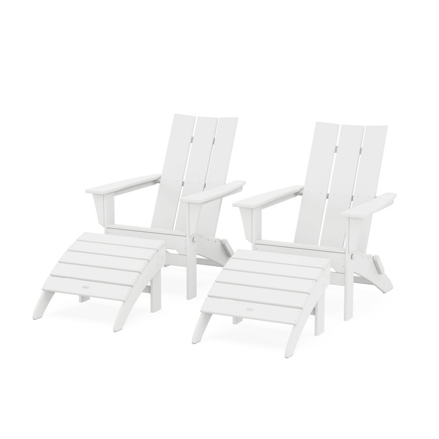 POLYWOOD Modern Folding Adirondack Chair 4-Piece Set with Ottomans in White