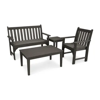 POLYWOOD Vineyard 4-Piece Bench Seating Set in Vintage Finish