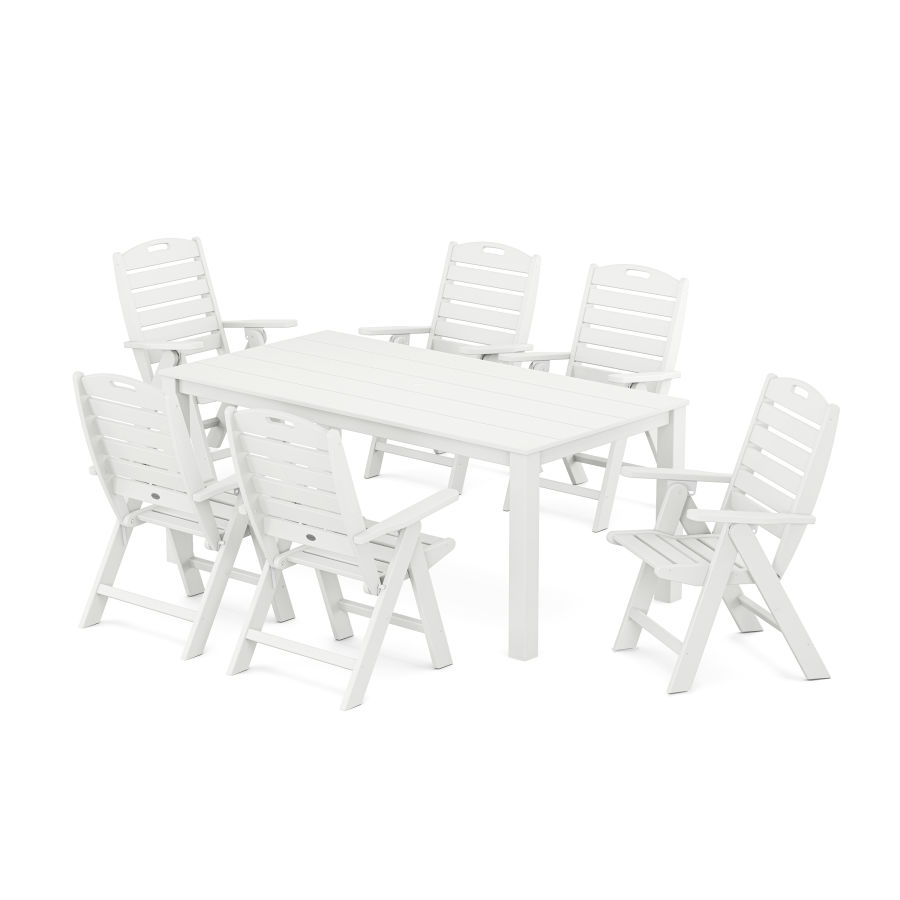 POLYWOOD Nautical Folding Highback Chair 7-Piece Parsons Dining Set in White