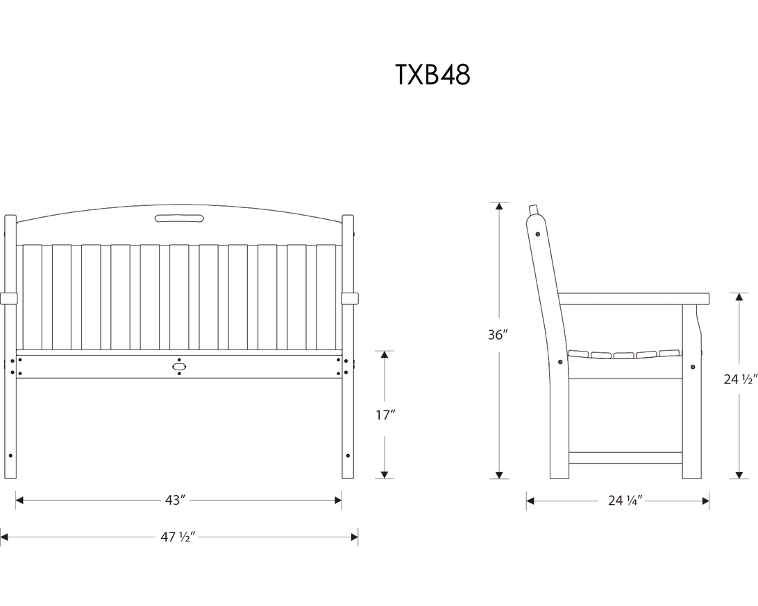 Dimensions for Yacht Club 48" Bench