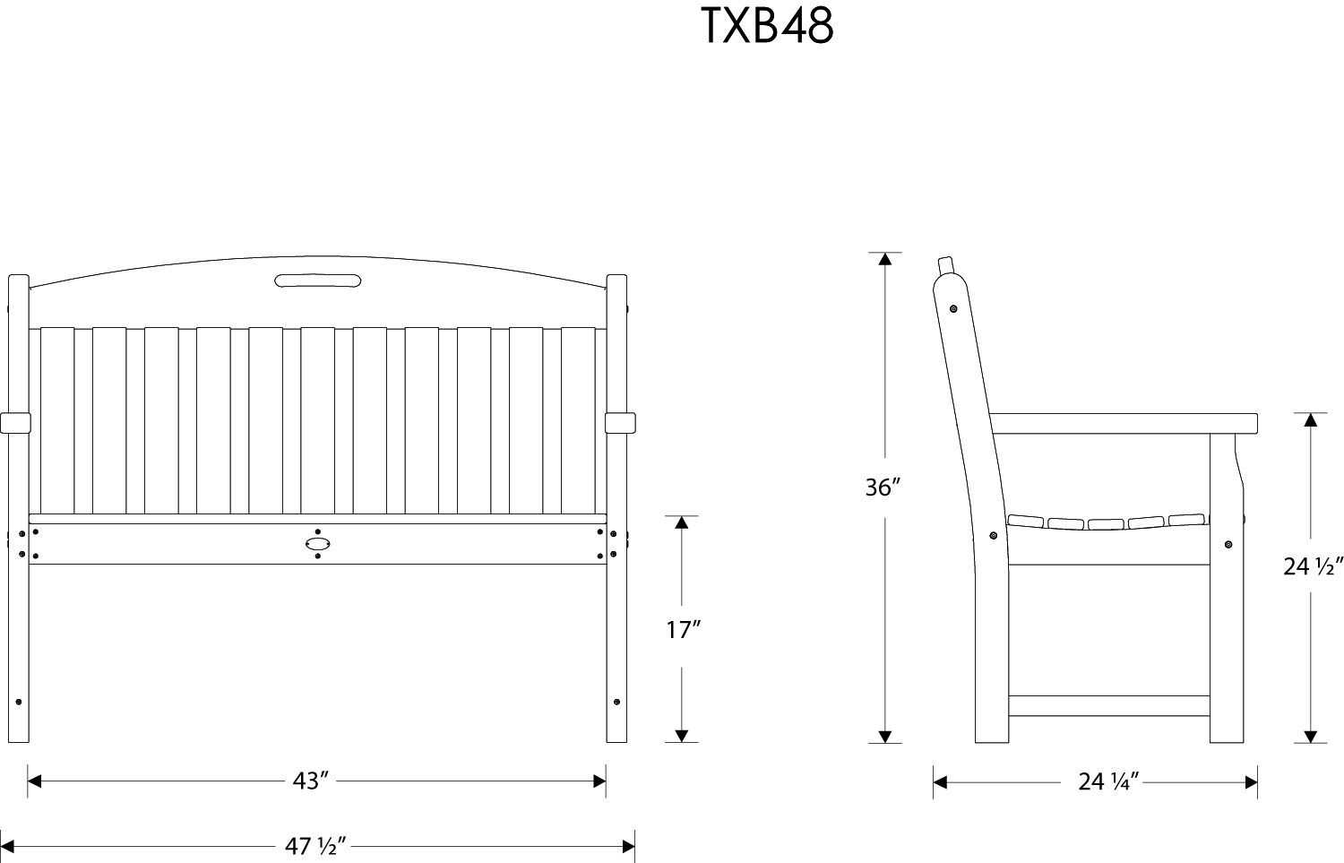 Dimensions for Yacht Club 48" Bench