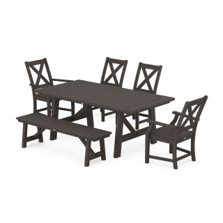Braxton 6-Piece Rustic Farmhouse Dining Set With Trestle Legs in Vintage Finish