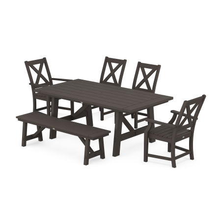 POLYWOOD Braxton 6-Piece Rustic Farmhouse Dining Set With Trestle Legs in Vintage Finish