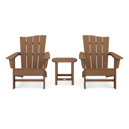 POLYWOOD Wave 3-Piece Adirondack Chair Set in Teak