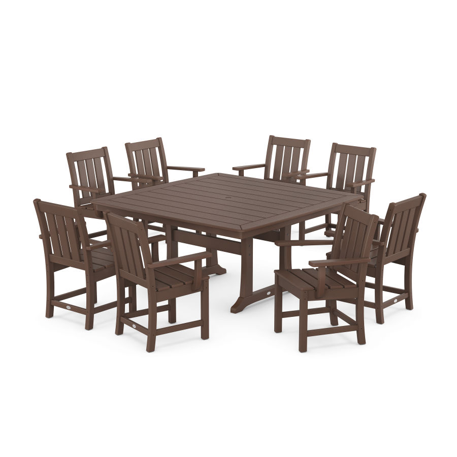 POLYWOOD Oxford 9-Piece Square Dining Set with Trestle Legs in Mahogany