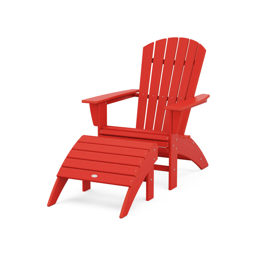POLYWOOD Nautical Curveback Adirondack Chair 2-Piece Set with Ottoman in Sunset Red