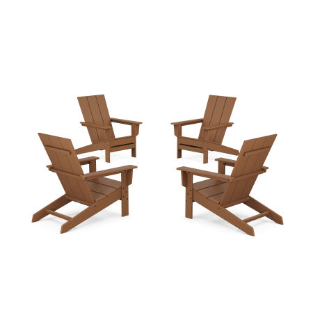 POLYWOOD 4-Piece Modern Studio Adirondack Chair Conversation Set in Teak