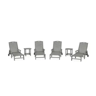 POLYWOOD Nautical Chaise 6-Piece Set with Arms & Wheels