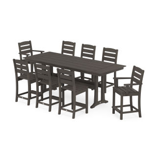 POLYWOOD Lakeside 9-Piece Farmhouse Counter Set with Trestle Legs in Vintage Finish