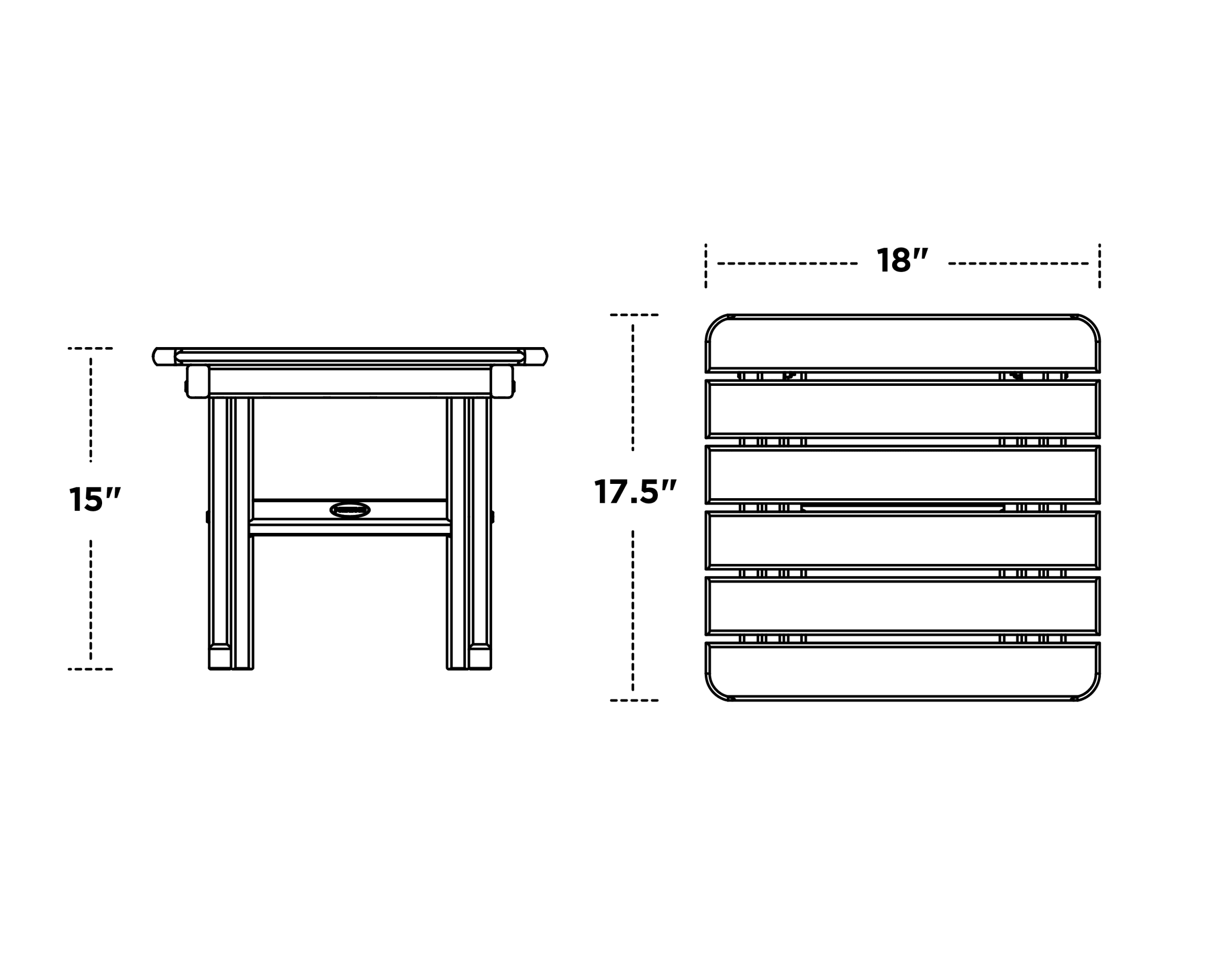Dimensions for Square 18" Folding Side Table