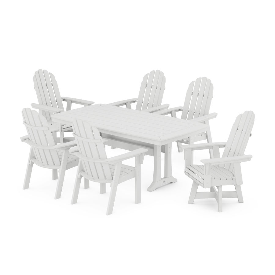 POLYWOOD Vineyard Curveback Adirondack Swivel Chair 7-Piece Dining Set with Trestle Legs in White