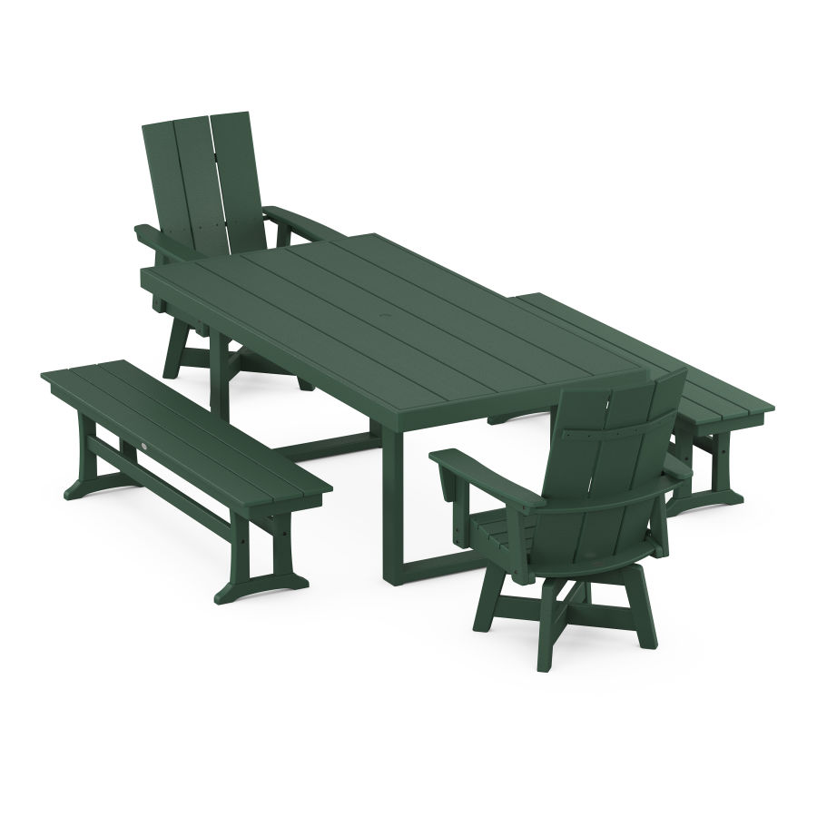 POLYWOOD Modern Adirondack 5-Piece Dining Set with Trestle Legs in Green
