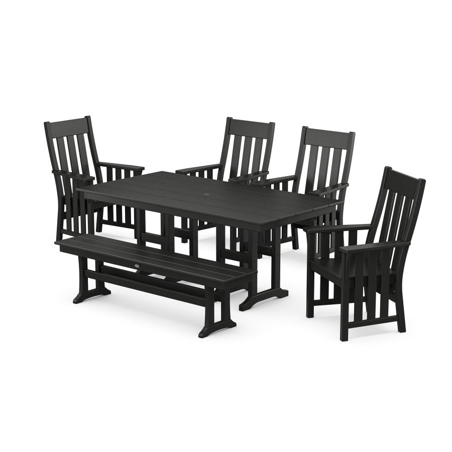 POLYWOOD Acadia 6-Piece Farmhouse Dining Set with Bench in Black