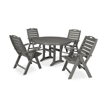 POLYWOOD 5-Piece Nautical Highback Chair Round Dining Set with Trestle Legs