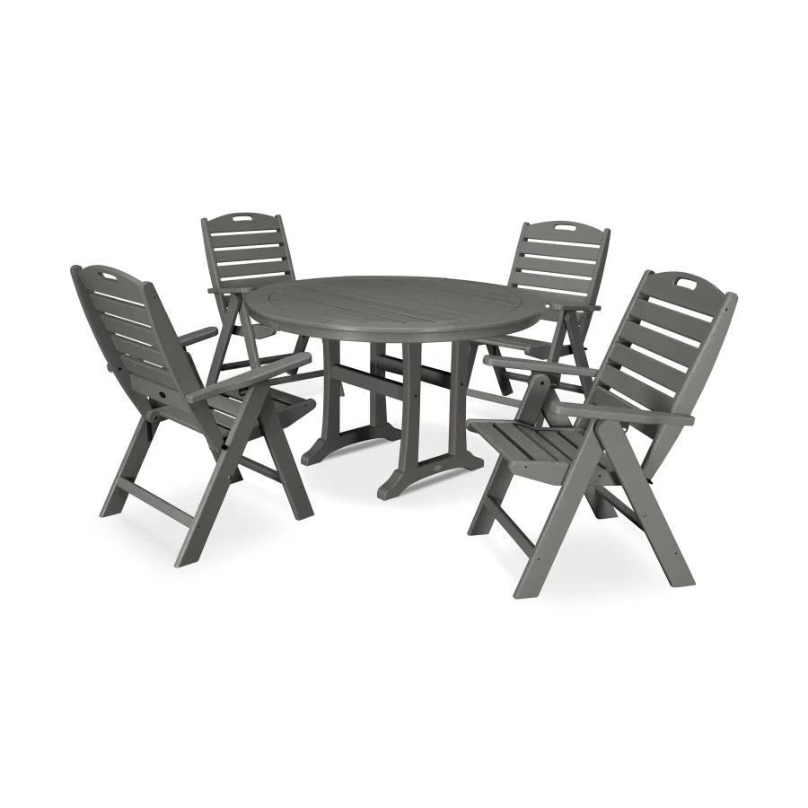 POLYWOOD Nautical Highback Chair 5-Piece Round Dining Set with Trestle Legs