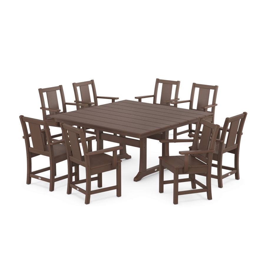 POLYWOOD Prairie 9-Piece Square Farmhouse Dining Set with Trestle Legs in Mahogany