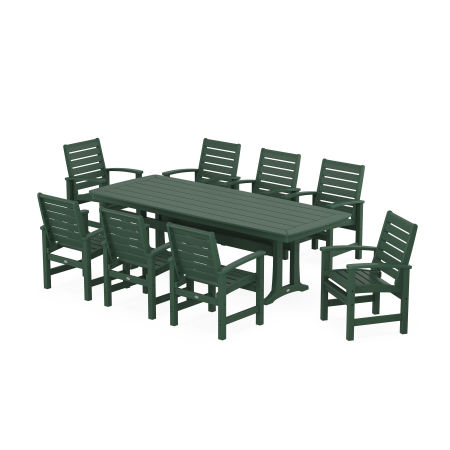 Signature 9-Piece Dining Set with Trestle Legs in Green