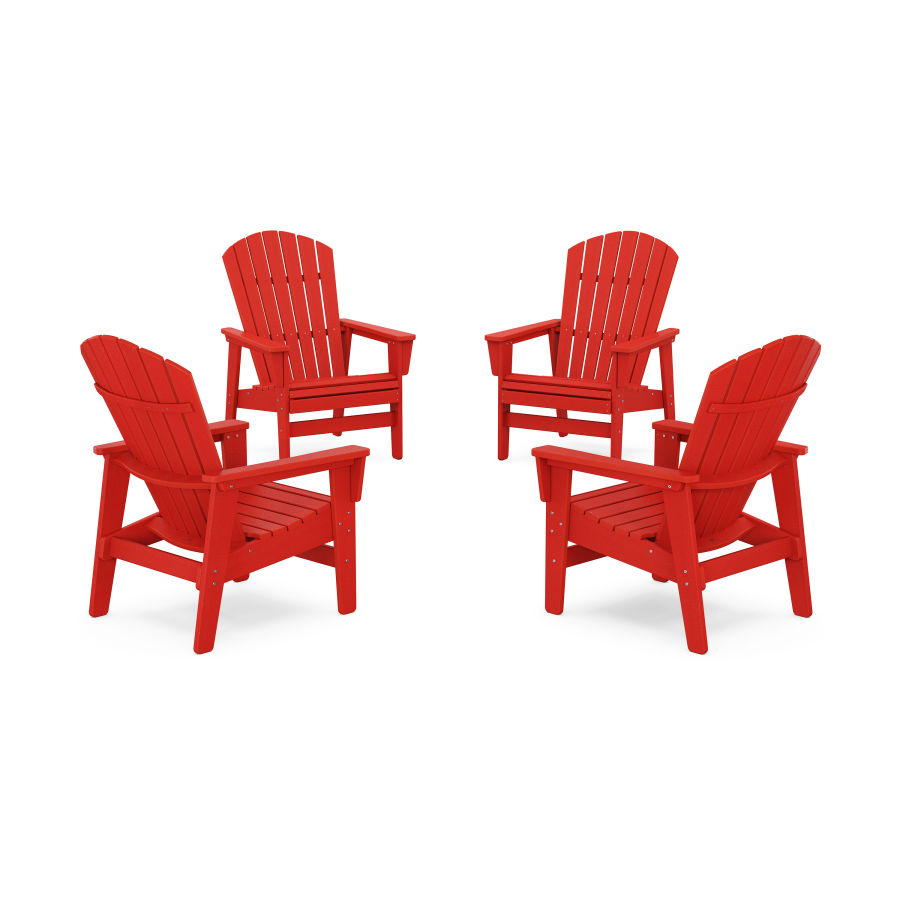 POLYWOOD 4-Piece Nautical Grand Upright Adirondack Chair Conversation Set in Sunset Red